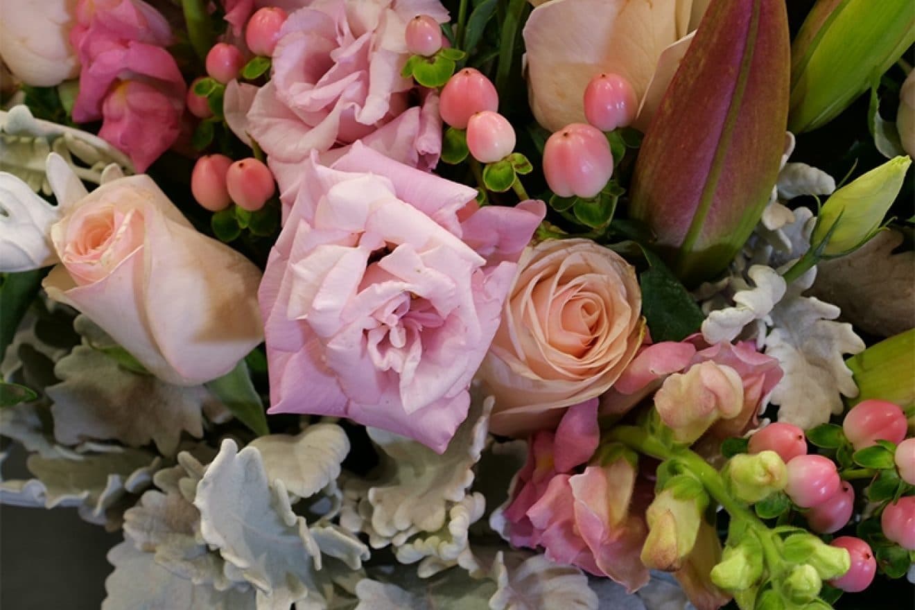 Florist arrangement closeup of flowers